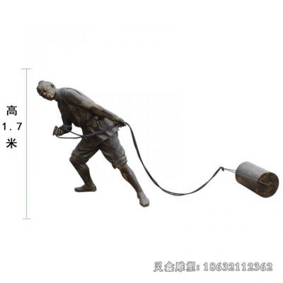 农耕拉碾子景观铜雕