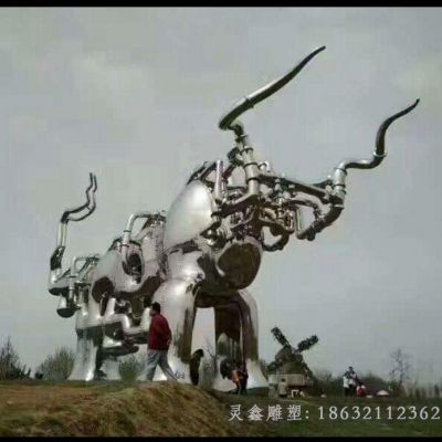 不锈钢抽象牛  广场景观雕塑