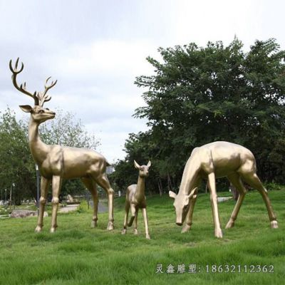 草坪群鹿铜雕