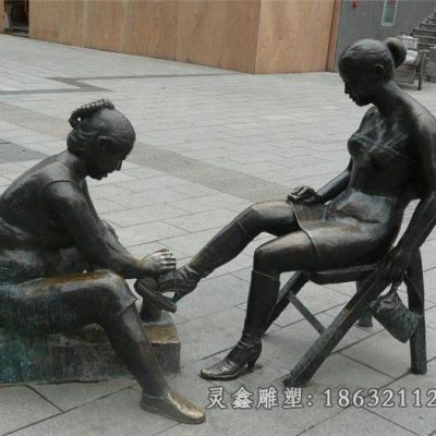 擦鞋人物铜雕，小品铜雕
