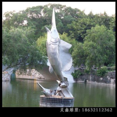 城市不锈钢鲨鱼雕塑 