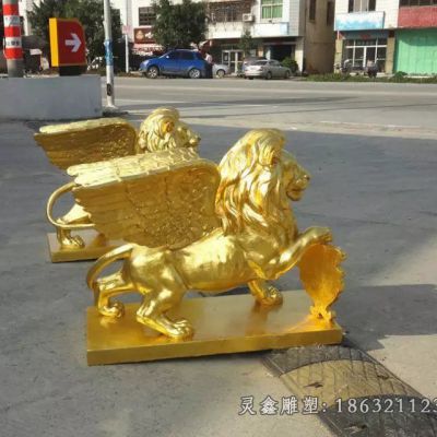 户外贴金铜飞狮动物铜雕