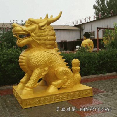 城市金色麒麟神兽铜雕 