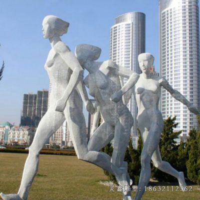 街头不锈钢人物竞走雕塑