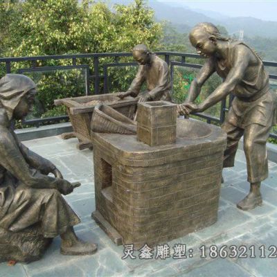城市街头烘茶人物铜雕