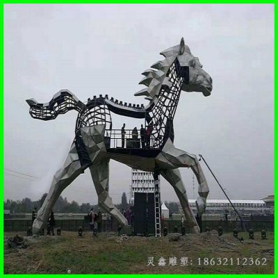 户外不锈钢马镂空动物雕塑