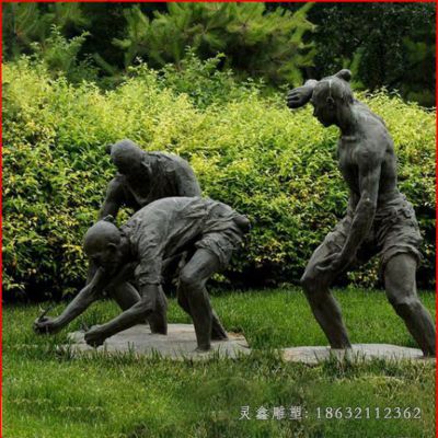 古代农夫插秧人物铜雕