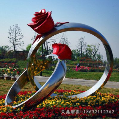 不锈钢玫瑰花圆环雕塑