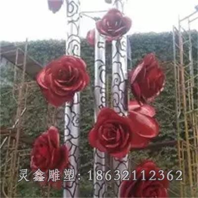 户外不锈钢玫瑰花雕塑