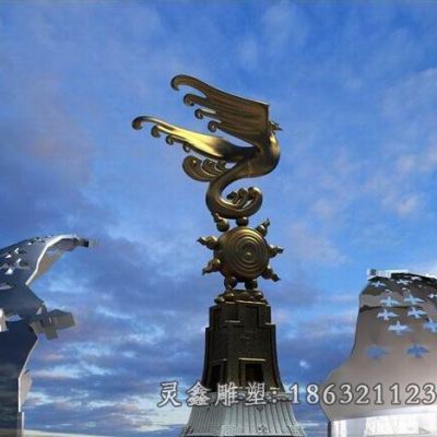 广场凤凰飞舞动物铜雕