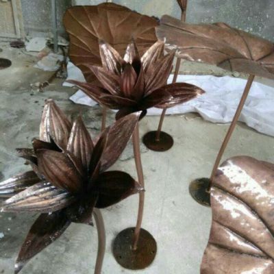 公园荷花荷叶景观铜雕