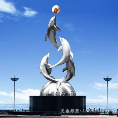 户外不锈钢海豚动物雕塑