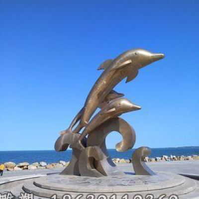 广场不锈钢海豚动物雕塑 