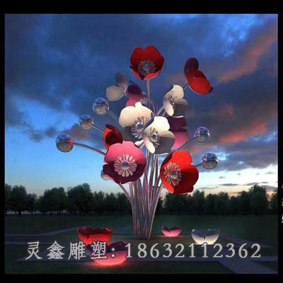 街边不锈钢花朵景观雕塑 