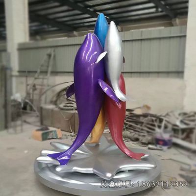 街边不锈钢海豚动物雕塑