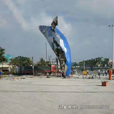 户外不锈钢海豚动物雕塑 