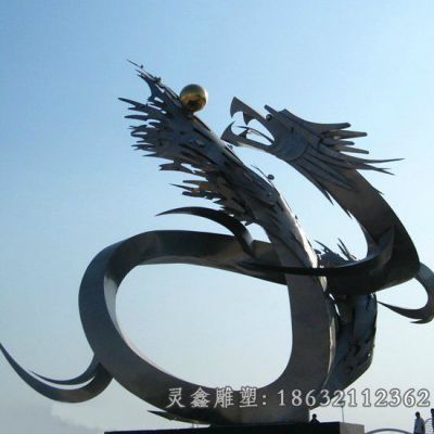 街头不锈钢龙动物雕塑