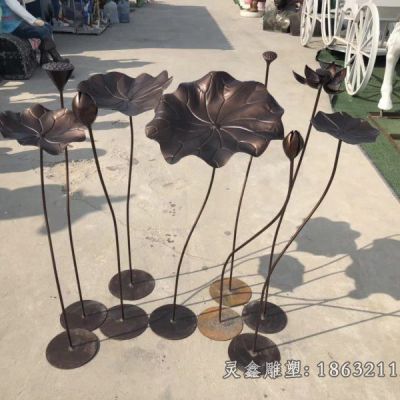 户外锻铜荷花植物铜雕