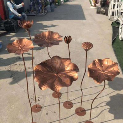 公园锻铜荷花植物铜雕