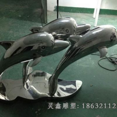 户外不锈钢海豚动物雕塑