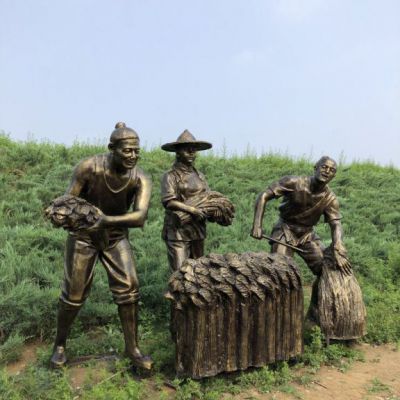 街边割稻子人物铜雕 