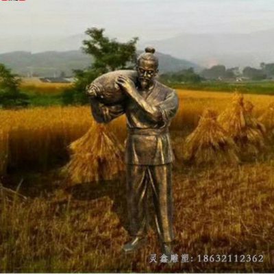 古人割稻子人物铜雕