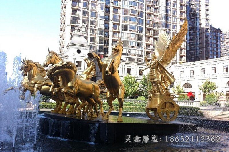 阿波罗战车喷泉景观铜雕