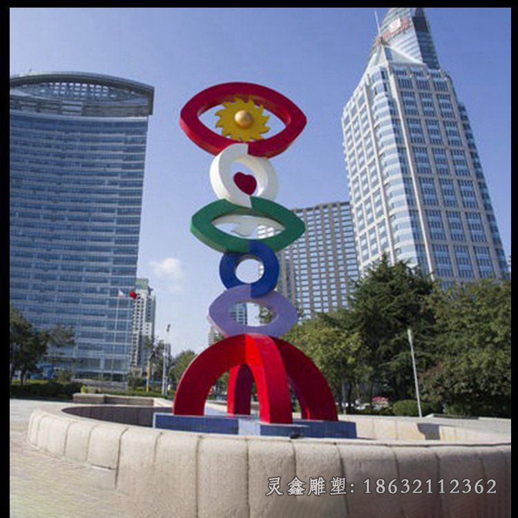 不锈钢彩绘圆环抽象雕塑