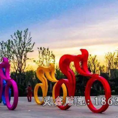 户外不锈钢骑自行车人物雕塑 